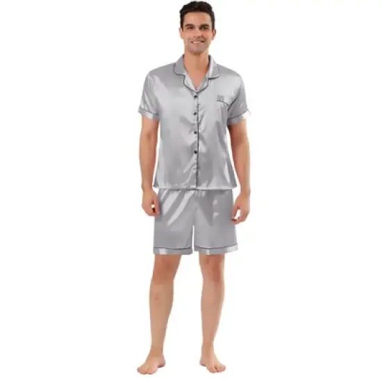 Lars Amadeus Men's Short Sleeve Top and Pants Summer Satin Pajama Sets image {11}