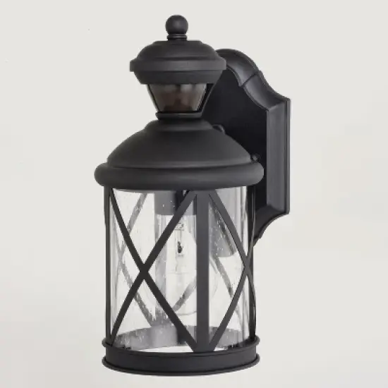 VAXCEL Henderson 1 Light Textured Black Motion Sensor Dusk to Dawn Outdoor Wall Lantern Clear Glass Shade, LED Compatible image {10}