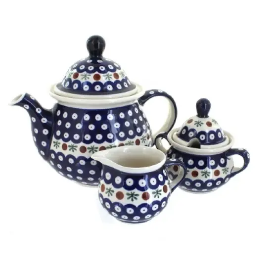 Blue Rose Polish Pottery 1700 Zaklady 3 Piece Tea Set image {8}