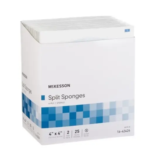 McKesson Split Sponges, 6-Ply Sterile, 4 in x 4 in, 2 per Pack, 25 Packs, 50 Total image {2}