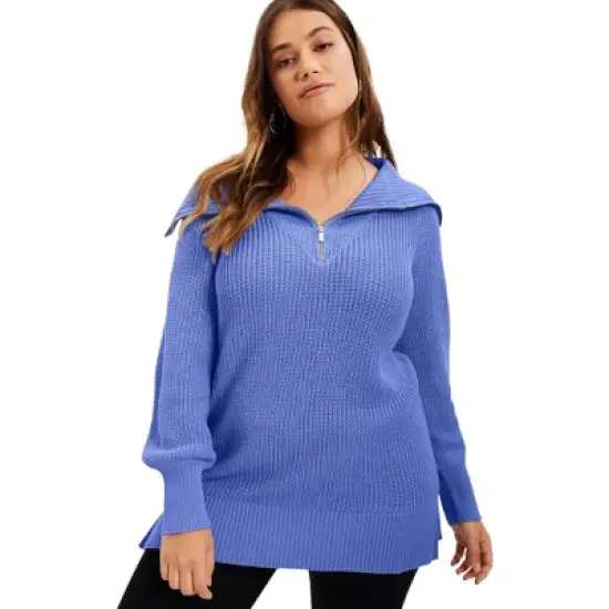June + Vie by Roaman's Women&rsquo;s Plus Size Half-Zip Sweater image {10}