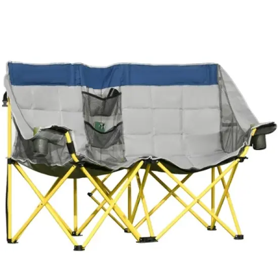Outsunny Double Seat Camping Chair Folding Lawn Loveseat w/ Storage Pocket & Cup Holder, Bag for Outdoor, Beach, Picnic, Hiking, Travel image {9}