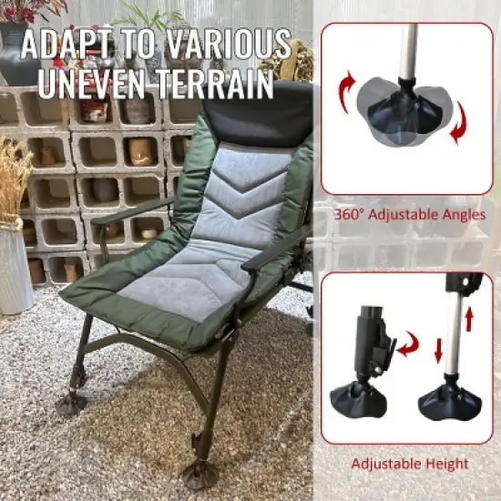 YUHAO Outdoor Adjustable Backrest Portable Folding Reclining for Camping Beach Hiking Fishing，Green+black+grey image {6}