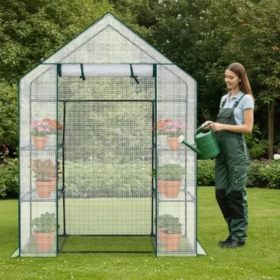 SEVOBAL Greenhouse Outdoor Durable PE Plant Green House for Frost Protection Shelf Clips Roll-up Zipper Door Walk-in for Planter, White, 99"*37"*10" image {1}