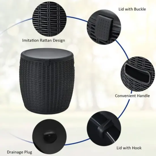 Costway 9.5 Gallon 4-in-1 Patio Rattan Cool Bar Cocktail Table Side Table Brown\Black image {7}