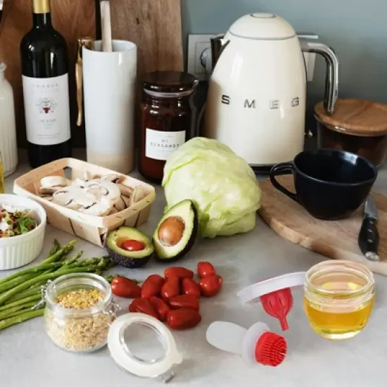 Northlight 6" Red and White Silicone Basting Brush and Bowl Set image {2}