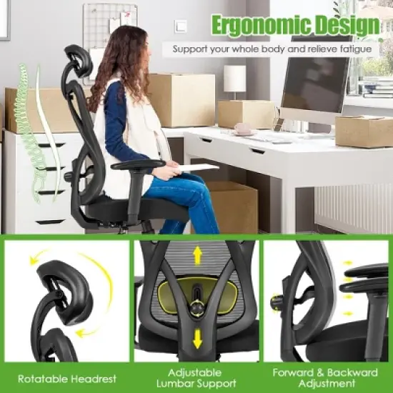 Costway Ergonomic High Back Mesh Office Chair w/ Adjustable Lumbar Support image {9}