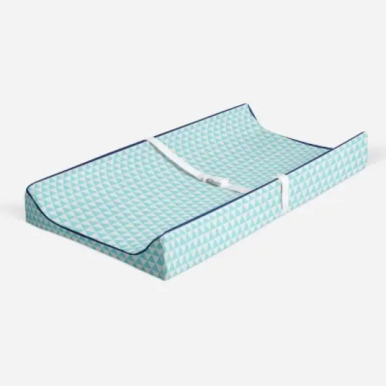 Bacati - Liam Aqua Triangles Quilted Muslin Changing Pad Cover image {1}