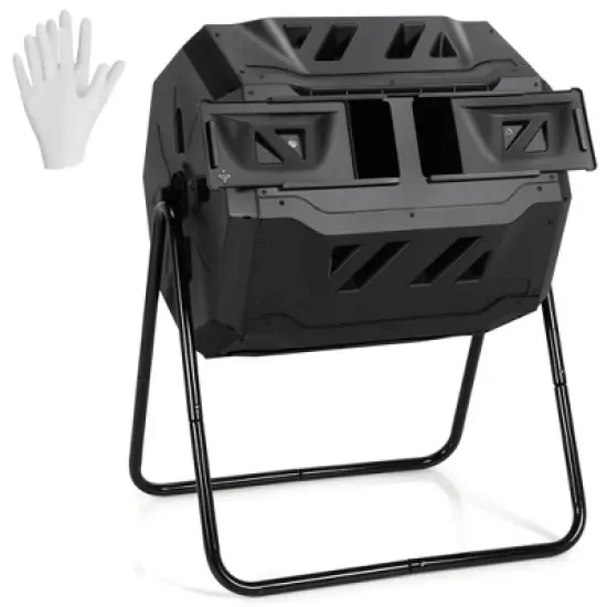 Costway Tumbling Composter 40 Gallon Garden Rotating Compost Bin w/Dual Chamber image {9}