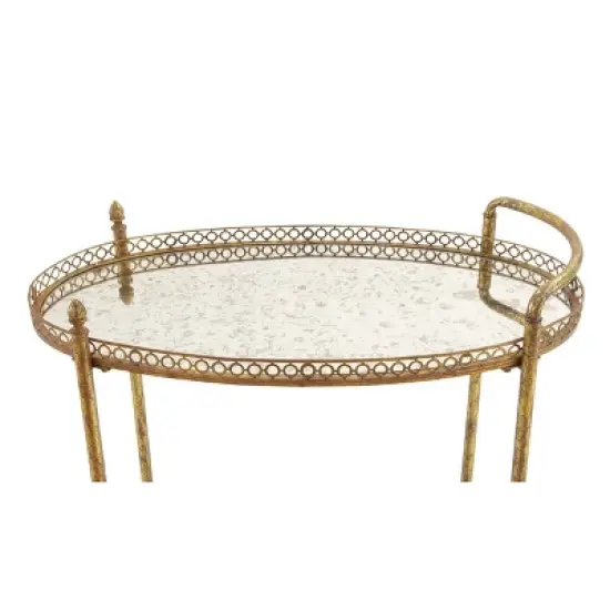 Oval Mirror Rolling Bar Cart Gold - Olivia & May image {3}