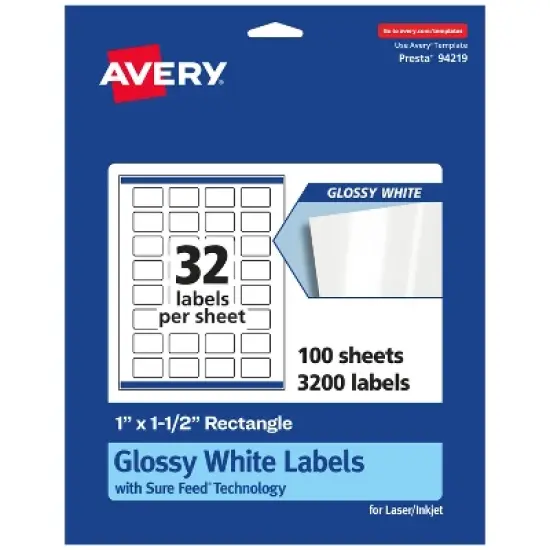 Avery Glossy White Rectangle Labels with Sure Feed, 1" x 1.5" image {8}