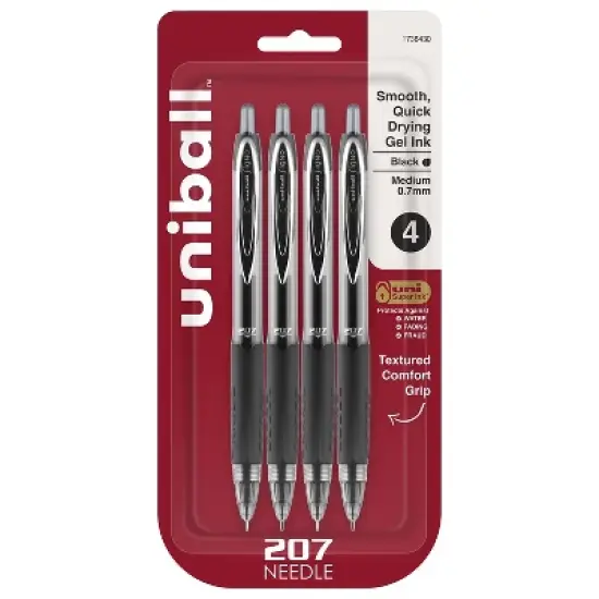 uni-ball uniball 207 Needle Retractable Gel Pens Medium Point 0.7mm Black Ink 4/Pack (1738430) image {9}