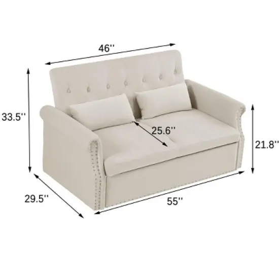 NicBex 55 Inch Loveseat Sofa with Pull-Out Bed and Adjustable Backrest Upholstered Sleeper Sofa Couch with 2 Lumbar Pillows for Living Room image {2}
