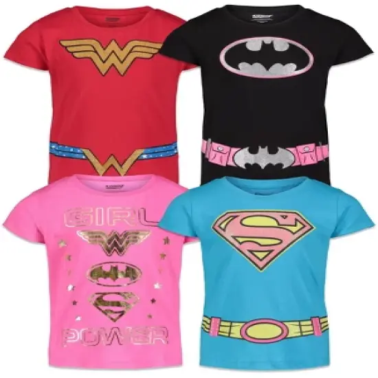 DC Comics Justice League Batgirl Supergirl Wonder Woman Girls 4 Pack T-Shirts Little Kid to Big Kid image {7}
