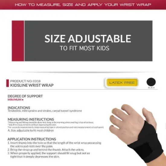 OTC Kidsline Wrist Wrap, Compression Support, Reversible, Black image {4}