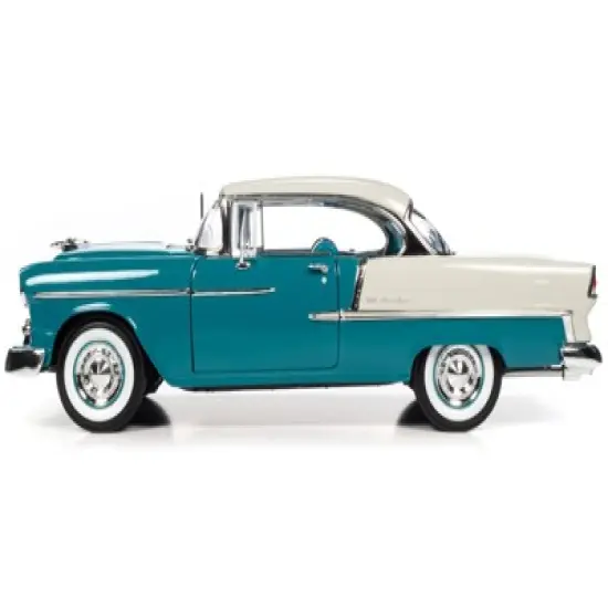 1955 Chevrolet Bel Air Skyline Blue and India Ivory White "American Muscle" Series 1/18 Diecast Model Car by Auto World image {4}
