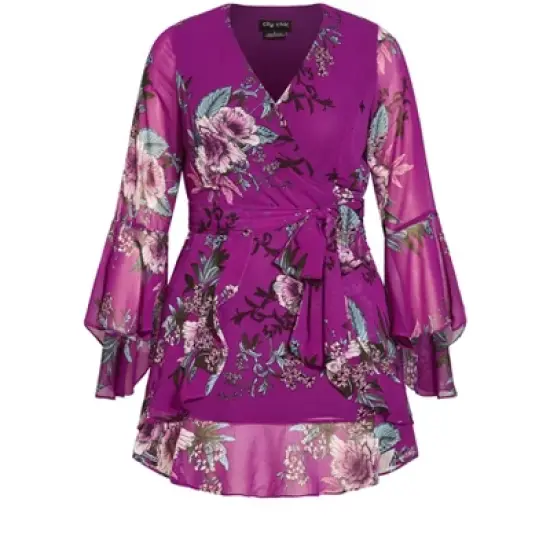 Women's Plus Size Wild Flutter Dress  - Magenta Floral | CITY CHIC image {2}