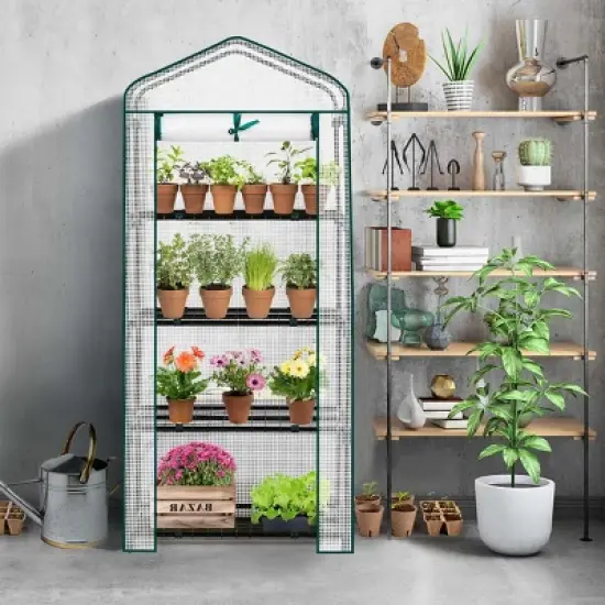 SEVOBAL Greenhouse Mini 4 Tier Green Houses Rolling Door Full Plant Grow Early Spring Seed Germination Indoor Growing Outdoor, White, 72"*48.5"*8.5" image {1}