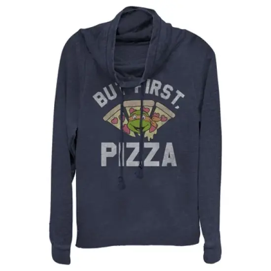 Junior's Teenage Mutant Ninja Turtles But First Pizza Cowl Neck Sweatshirt image {3}