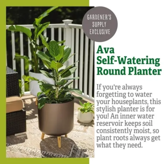 Gardener's Supply Ava Self-Watering Round Planter with Water Level Indicator for Indoor/Outdoor use | 12.5" Diameter and 10" Planting Depth - Brown - image {2}