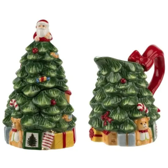 Spode Christmas Tree Sugar & Creamer Set - Figural Tree 7.4oz Creamer Jug & 5.3oz Lidded Sugar Jar - Festive Dolomite Holiday Tea and Coffee Set image {7}