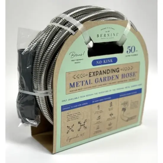 BERNINI 50' Expanding Metal Garden Hose Silver image {3}