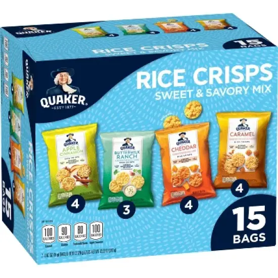 Quaker Sweet & Savory Mix Gluten Free Popped Rice Crisps Variety pack - 0.67oz/15ct image {8}