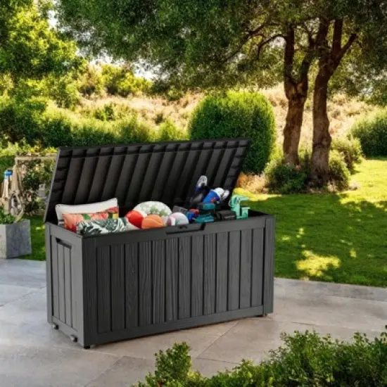 DSVIMOY Deck Boxes, 4-Piece 75 Gal Outdoor Storage Deck Box, Small Patio Storage Bin for Garden Tools, Black, 46.06"*21.06"*21.65" image {3}
