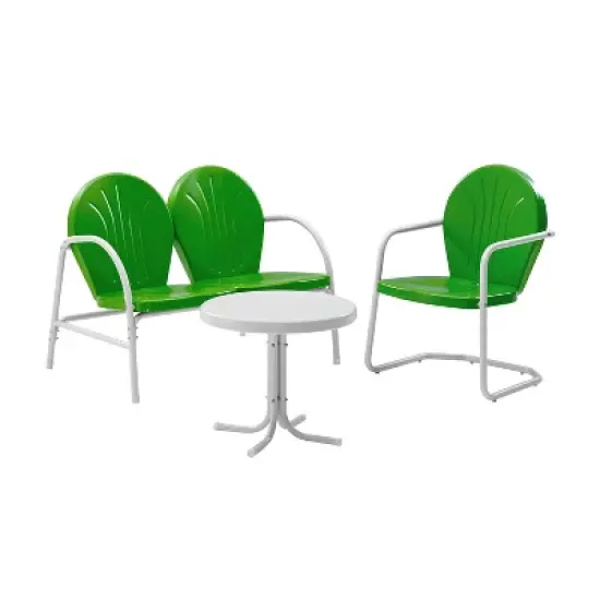 Griffith 3pc Outdoor Conversation Set  with Loveseat, Chair & Accent Table - Kelly Green - Crosley image {4}