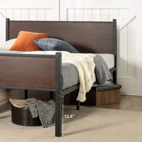 Tucker Bamboo and Metal Platform Bed Frame with Headboard and Footboard Brown - Zinus image {1}
