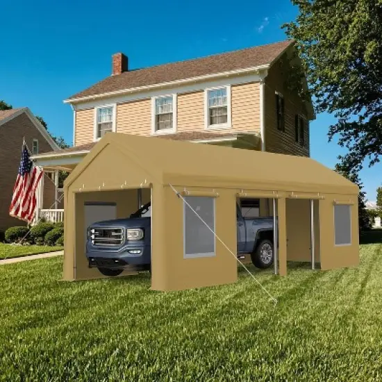 13x25ft Yellow Heavy Duty Carport Canopy, Portable Garage Shelter with Roll-up Windows, Reinforced Frame, Waterproof Cover image {2}