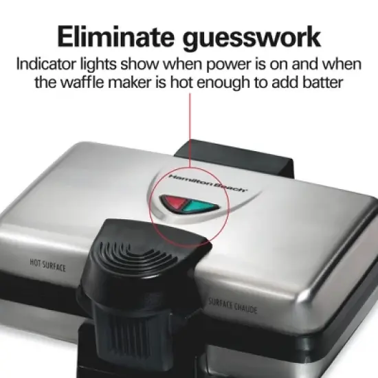 Hamilton Beach Belgian Style Waffle Baker 26009G: Nonstick Metal, 650W, Hand Wash, Silver, 72 sq in Grill Surface image {5}