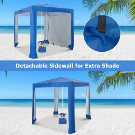 Tangkula Beach Canopy Tent Beach Cabana with Detachable Sidewall 5 Sandbags Carrying Bag UPF 50+ Protection Outdoor Beach Umbrella Shelter for Beach image {7}