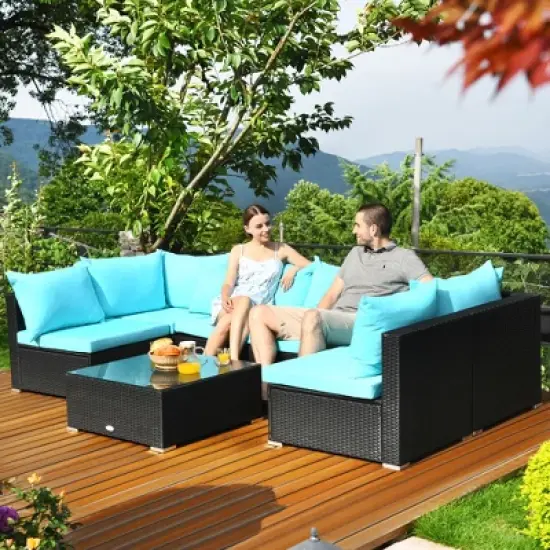 Costway 7PCS Patio Rattan Sofa Set Sectional Conversation Furniture Set Garden image {11}