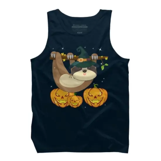 Men's Design By Humans Funny Witch Sloth With Jack O Lantern Halloween T-Shirt By thebeardstudio Tank Top image {6}