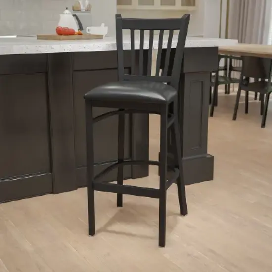 Emma and Oliver Black Vertical Back Metal Restaurant Dining Barstool image {1}