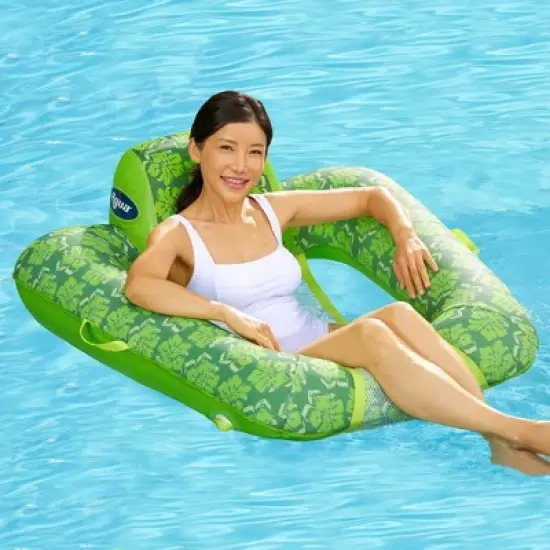 Aqua Leisure Zero Gravity Comfortable Hammock Style Inflatable Swimming Pool Chair Lounge Float with Leg and Arm Rests, Floral Trip Lime Green image {1}