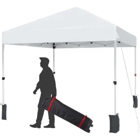 Acekool 10x10 Pop Up Canopy Tent, One-Person Setup Instant Shelter, Adjustable Heights, Wheeled Bag, Sandbags & Stakes, Outdoor Shade, White image {12}