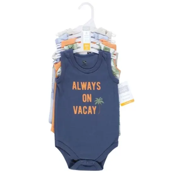 Hudson Baby Infant Boy Cotton Sleeveless Bodysuits, Vacay image {1}