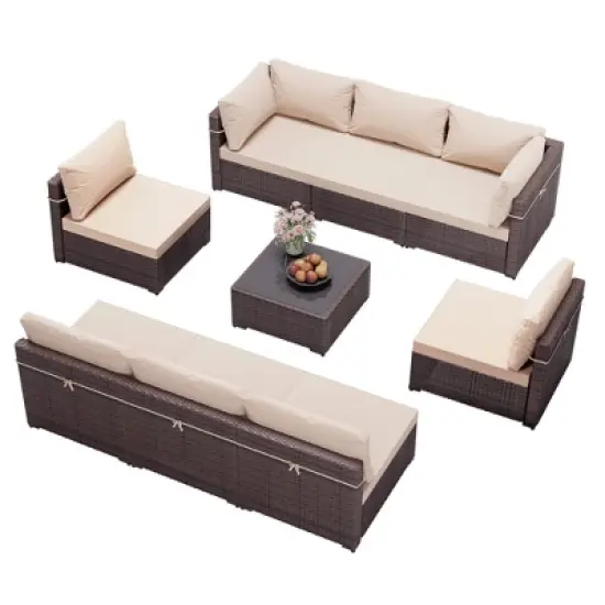 UPHA 9-Piece Rattan Patio Sofa Conversation Set with Cushions image {1}