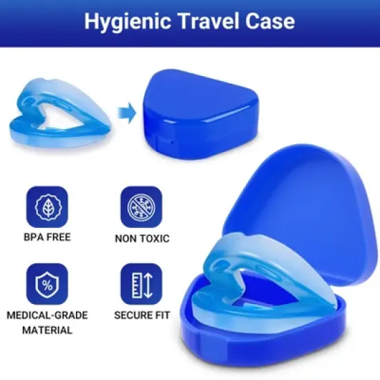 YEVYO Anti-Snoring Mouthpiece - Mouth Guard Device with +2mm Jaw Adjustment, Breathable Anti Snoring Solution for Men & Women - Includes Case - Blue image {3}
