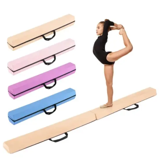 Costway 7 FT Folding Balance Beam Foam Floor Gymnastic Beam with Carrying Handles Blue/Purple/Khaki image {11}