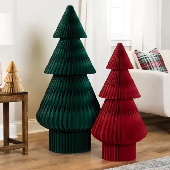 Northlight Accordion Honeycomb Foldable Paper Christmas Tree - 3' - Red image {2}