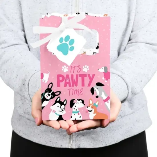 Big Dot of Happiness Pawty Like a Puppy Girl - Pink Dog Baby Shower or Birthday Party Favor Boxes - Set of 12 image {4}