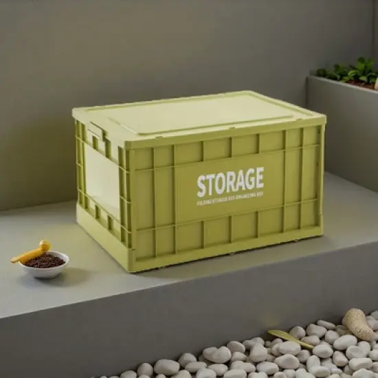 Syemin Deck Boxes 90L Storage Bins with Lids, Totes for Storage Stackable Collapsible Storage Bin Waterproof Storage Box, Green, 24.02"*16.73"*13.78" image {3}