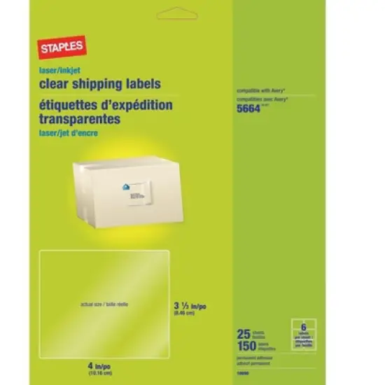 Staples Laser/Inkjet Shipping Labels 3 1/3 x 18090 image {1}