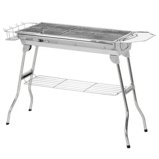 WELLFOR Stainless Steel Portable Charcoal Grill with Rack and Shelves 781093906638 Silver image {9}