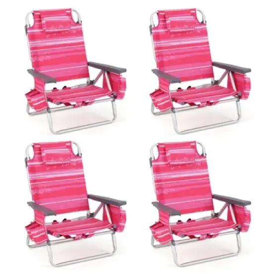 Tangkula 4 PCS Beach Chair 5-Position Outdoor Reclining Chairs w/ Head Pillow & Storage Bag image {7}