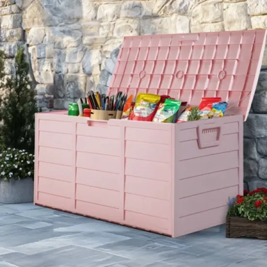 DSVIMOY 75gal Lockable Outdoor Garden Plastic Storage Deck Box for Tools Cushions Toys image {9}