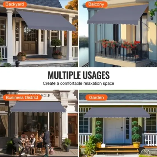 VEVOR 157 x 47" Patio Awning Retractable, Awning Sunshade Shelter with Manual Crank Handle, Adjustable Height from 86 to 122 in, Dark Gray image {6}